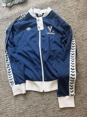 Navy Varsity-Style Bomber Jacket with White Trim UVA